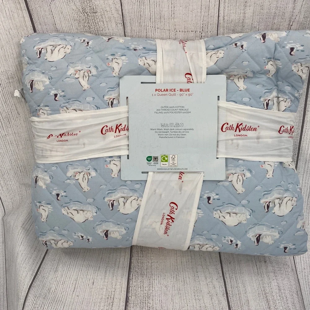 Cath Kidston Polar Ice Quilt Queen Blue Polar Bear Penguin Cotton Percale Winter